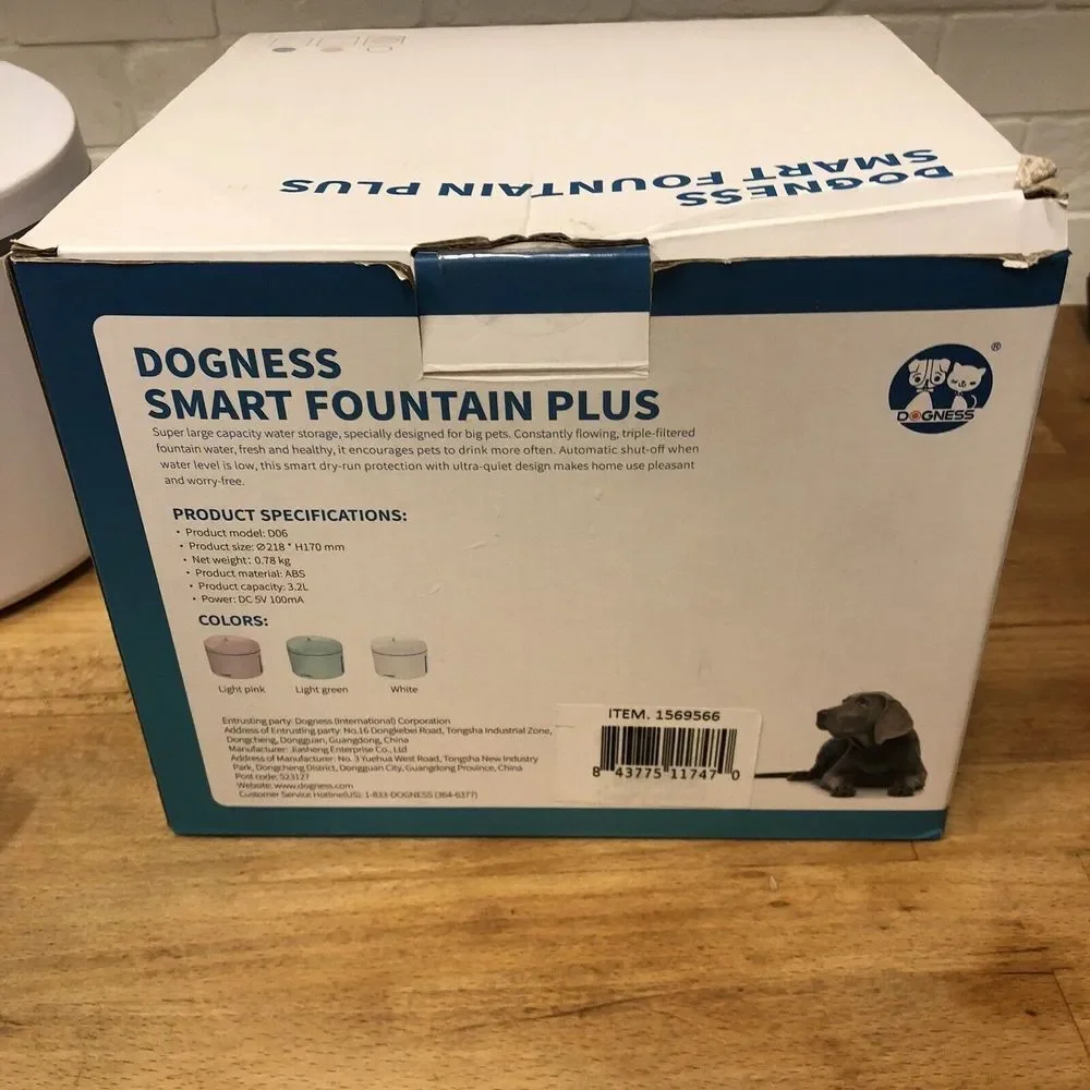 Dogness Pet Smart Water Fountain PLUS (LARGE PETS) White Auto Shuts Off 3.2 L